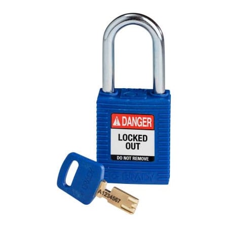 Brady Brady NYL-BLU-38ST-KD Brady SafeKey Lockout Padlock Nylon 1.5" Steel Shackle Keyed Different NYL-BLU-38ST-KD